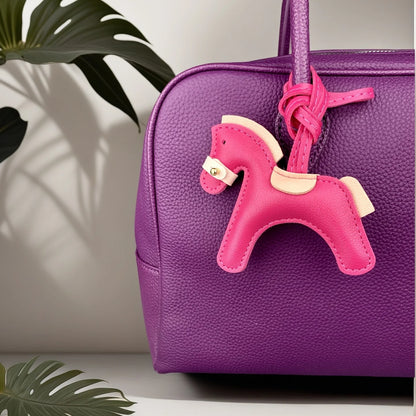 Handmade PU Leather Pony Bag Charm Keychain-Adorable Horse with Detachable Muzzle, Cute Decoration for Backpack, Unique Gift