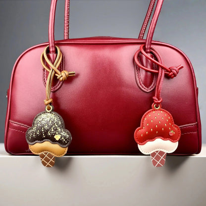 Cute PU Leather Ice Cream & Popsicle Bag Charm-Food Keychain with Multiple Flavor Colors, Sweet Dessert Purse Accessory for Bag
