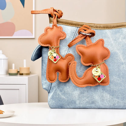 Stylish PU Leather Giraffe & Cat with Eyeshadow Palette Pendant NecklaceKeychain/ Bag Charm-Fashionable & Fun Accessory for Bags