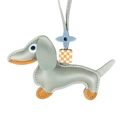 12-Color Dachshund Leather Keychain-Adjustable Leather Cord with Beads-PU Leather-Ideal Bag Accessory-Perfect Gift