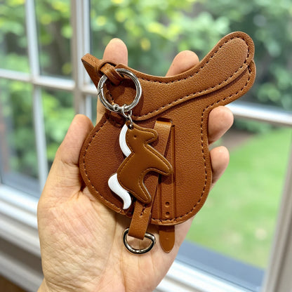 Handmade PU Leather Saddle Bag Charm with Tiny Horse Pendant – Stylish And Unique Equestrian Gift for Purse, Keychain & Backpack