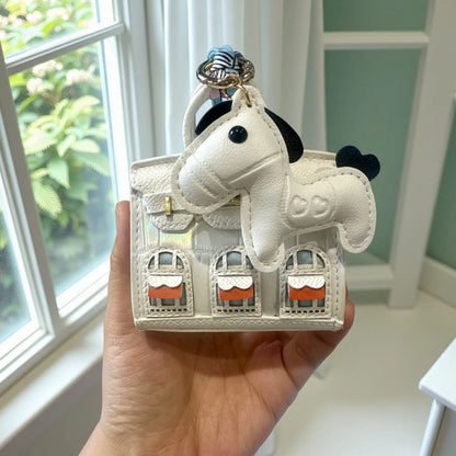 Cute Mini PU Leather House Shape Headphone Case Coin Purse Set-Handbag Charm Decor-Portable Earbud Storage Pouch /Small Wallet