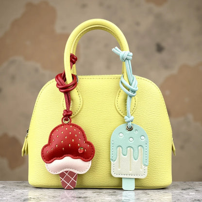 Cute PU Leather Ice Cream & Popsicle Bag Charm-Food Keychain with Multiple Flavor Colors, Sweet Dessert Purse Accessory for Bag