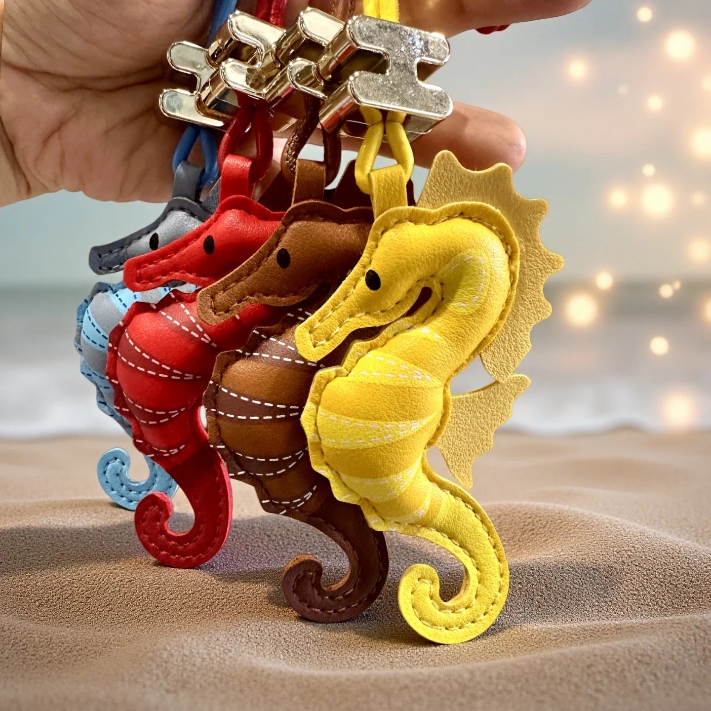 Seahorse Keychain, Boho Animal  PU Leather Bag Charm/Room/Car Decor, Trendy Purse Accessory for Women, Aesthetic Gift for Her