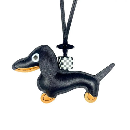 12-Color Dachshund Leather Keychain-Adjustable Leather Cord with Beads-PU Leather-Ideal Bag Accessory-Perfect Gift