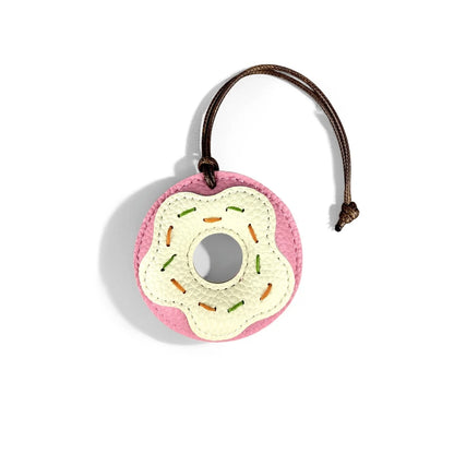 Pink Sweet Dessert Bag Charms-PU Leather Crossiant Donut Ice Cream Bag Car Keychain Home Decor, Sweet Gift for Girls-Y2K