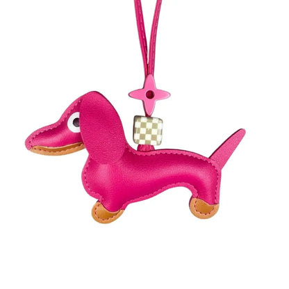 12-Color Dachshund Leather Keychain-Adjustable Leather Cord with Beads-PU Leather-Ideal Bag Accessory-Perfect Gift