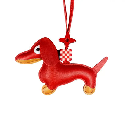 12-Color Dachshund Leather Keychain-Adjustable Leather Cord with Beads-PU Leather-Ideal Bag Accessory-Perfect Gift