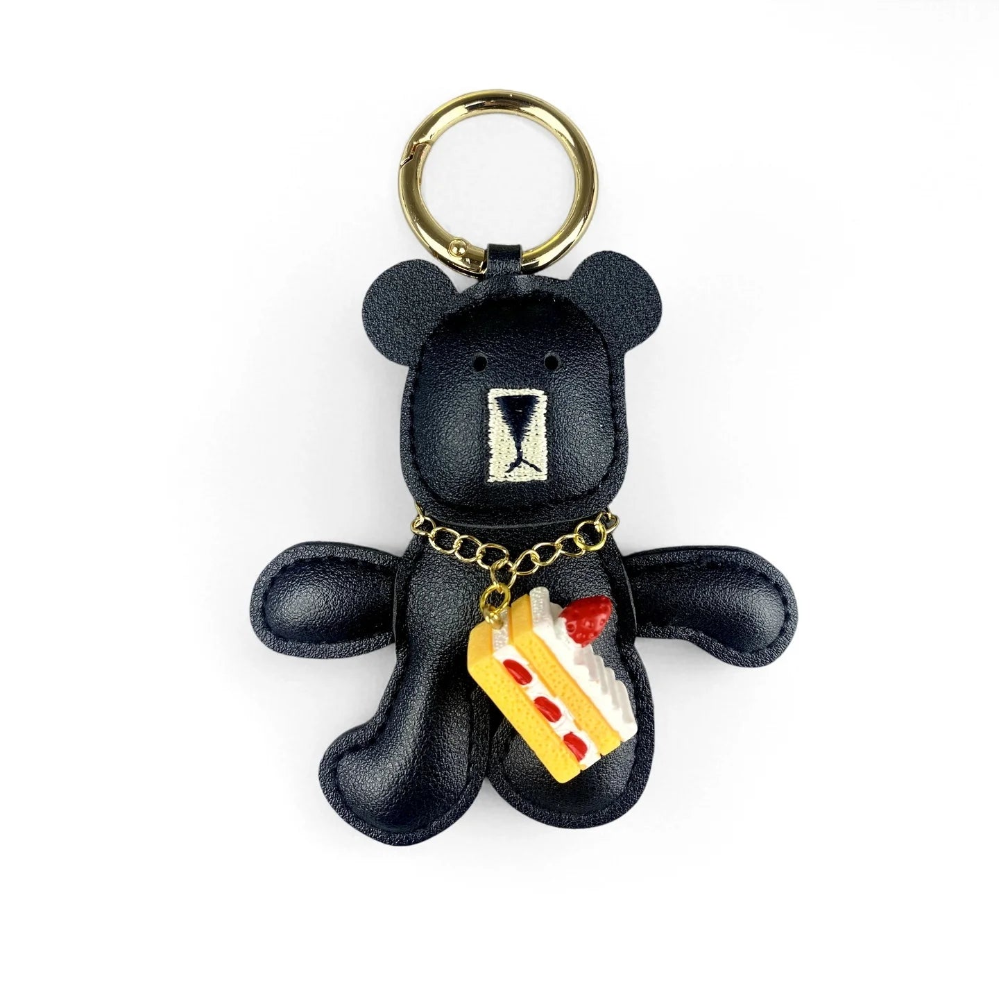 Adorable Lazy PU Leather Bear Keychain with Strawberry Cake Pendant. Cute and Funny Purse Charm- Perfect Relaxing Accessory