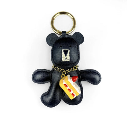 Adorable Lazy PU Leather Bear Keychain with Strawberry Cake Pendant. Cute and Funny Purse Charm- Perfect Relaxing Accessory