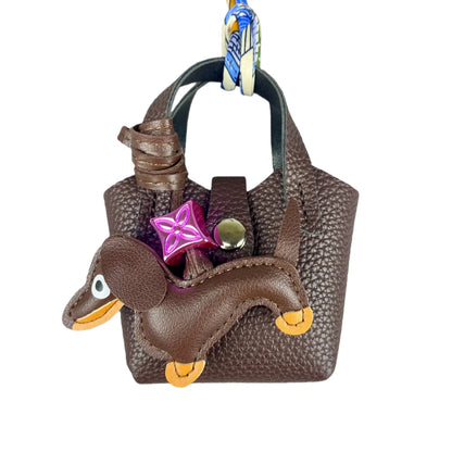 Mini PU Leather Bag For AirPods Case/Lip Balm/Coins With Tiny Dachshund As Decoration-Functional & Decor Leather Pouch-Gift
