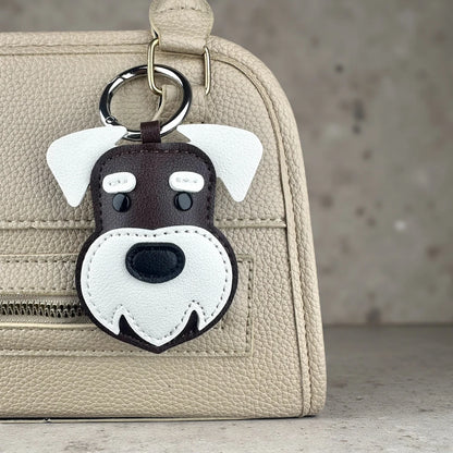 Chocolate Brown PU Leather Dog Bag Charms-Schnauzer French Bulldog Doberman Corgi Pendant for Bags, Perfect Gift for Dog Owners