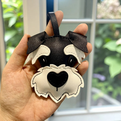 Adorable PU Leather Schnauzer Keychain Bag Charm– Cute Realistic Dog Pendant, Handmade PU Leather Purse/Bag Accessory/Great Gift