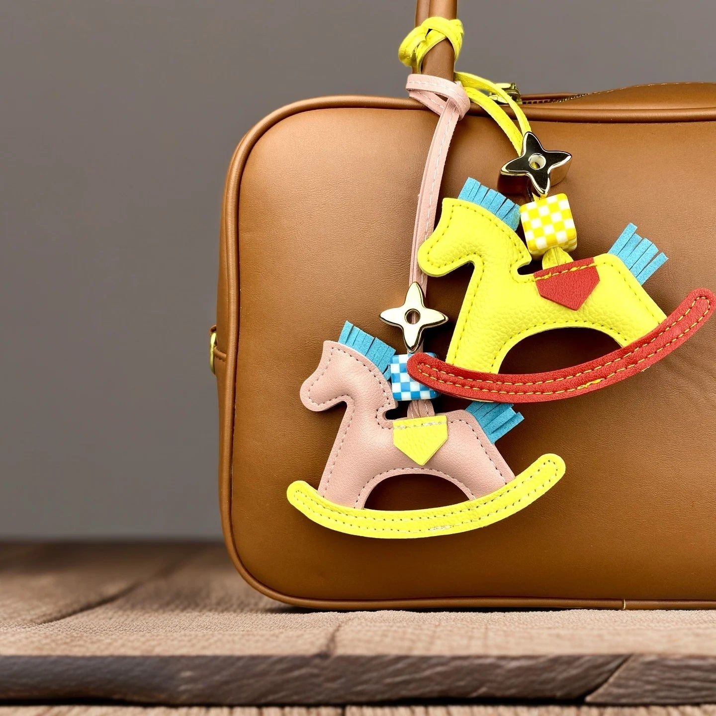 Cute PU Leather Rocking Horse Keychain/Bag Charm-Handcrafted PU Leather, Vibrant Colors, Cheerful Gift For Bag Accessory