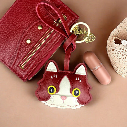 Plump & Handmade PU Leather Kitten Keychain/Bag Charm - 3D Detailed Face, Cute Charm for Daily Joy!-Perfect Gift/Bag Accessory