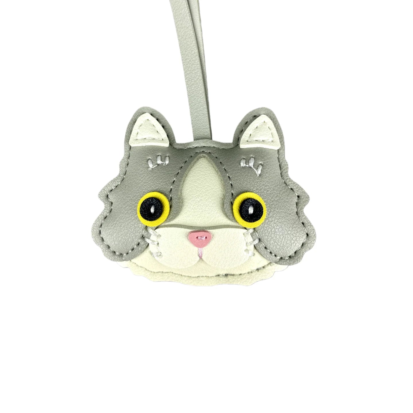 Plump & Handmade PU Leather Kitten Keychain/Bag Charm - 3D Detailed Face, Cute Charm for Daily Joy!-Perfect Gift/Bag Accessory