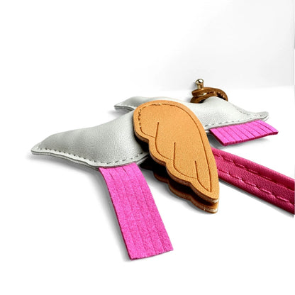 Elegant Winged Pony Keychain with Detachable Mouth Strap | Hand-Stitched Premium PU Leather Bag Charm with Plush Filling, Gift