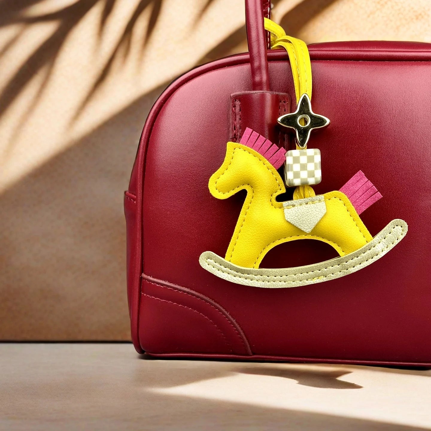 Cute PU Leather Rocking Horse Keychain/Bag Charm-Handcrafted PU Leather, Vibrant Colors, Cheerful Gift For Bag Accessory