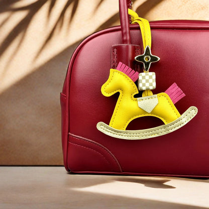 Cute PU Leather Rocking Horse Keychain/Bag Charm-Handcrafted PU Leather, Vibrant Colors, Cheerful Gift For Bag Accessory