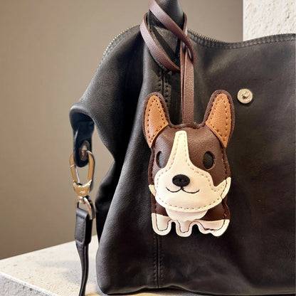 Chocolate Brown PU Leather Dog Bag Charms-Schnauzer French Bulldog Doberman Corgi Pendant for Bags, Perfect Gift for Dog Owners