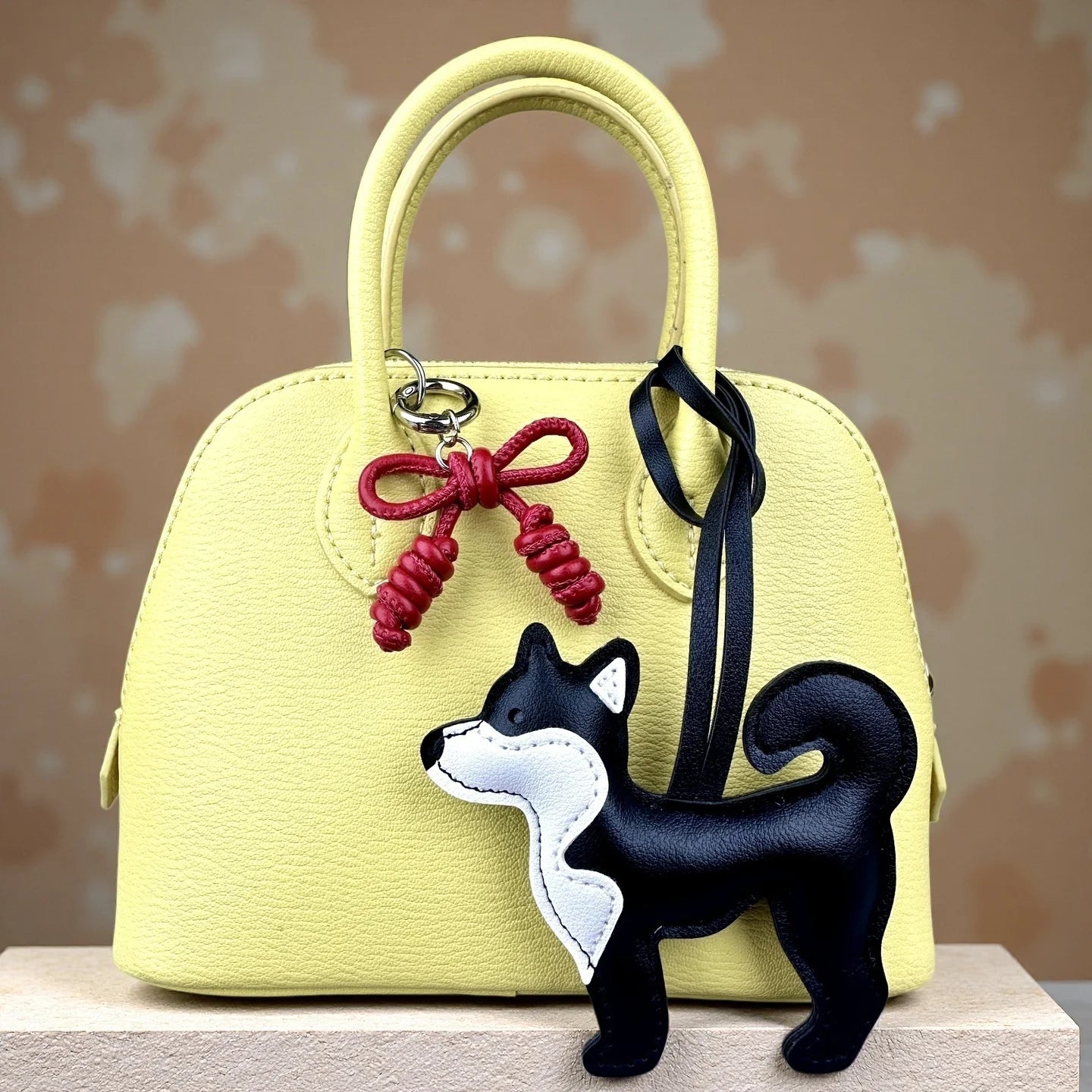 Adorable PU Leather Shiba Inu Dog Bag Charm– Puppy Pendant with Hand-Braided Leather Bow-Purse Decor Gift Friends & Family-Y2K
