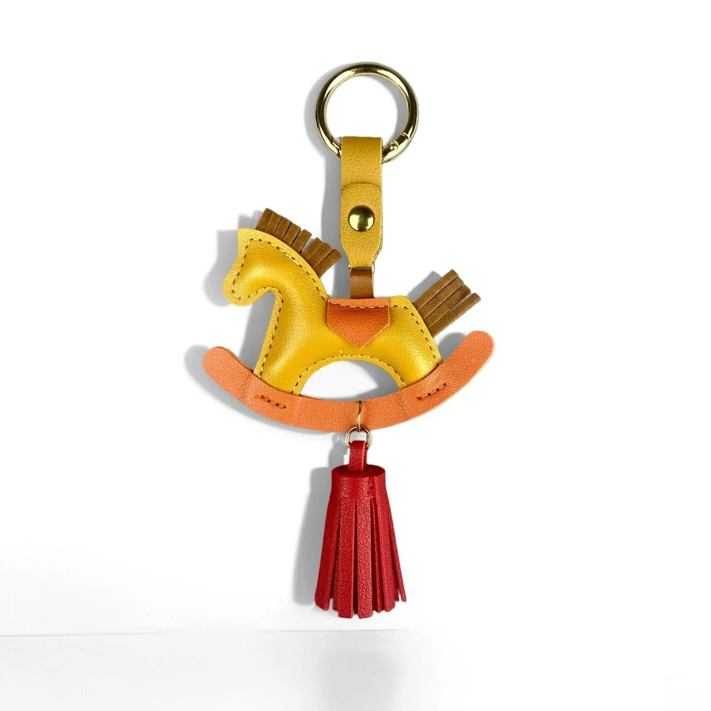 Vibrant PU Leather Rocking Horse Keychain/Bag Charm - Colorful Two-Tone Design with PU Leather Tassel, Cute Bag Charm & Gift
