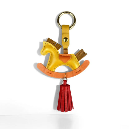 Vibrant PU Leather Rocking Horse Keychain/Bag Charm - Colorful Two-Tone Design with PU Leather Tassel, Cute Bag Charm & Gift