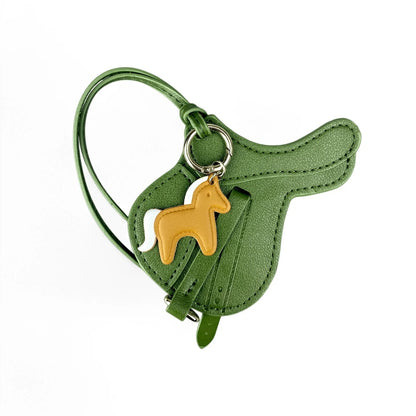 Handmade PU Leather Saddle Bag Charm with Tiny Horse Pendant – Stylish And Unique Equestrian Gift for Purse, Keychain & Backpack