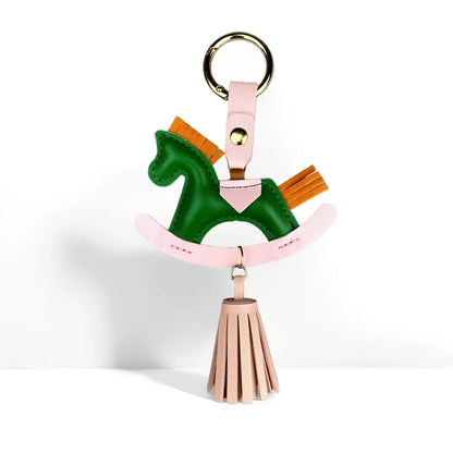 Vibrant PU Leather Rocking Horse Keychain/Bag Charm - Colorful Two-Tone Design with PU Leather Tassel, Cute Bag Charm & Gift