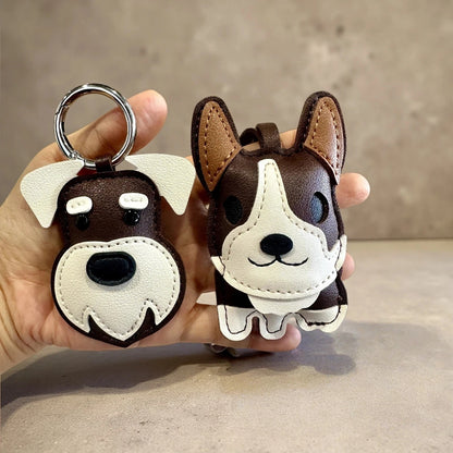 Chocolate Brown PU Leather Dog Bag Charms-Schnauzer French Bulldog Doberman Corgi Pendant for Bags, Perfect Gift for Dog Owners