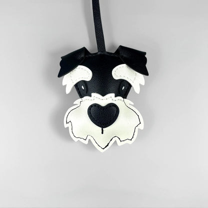 Adorable PU Leather Schnauzer Keychain Bag Charm– Cute Realistic Dog Pendant, Handmade PU Leather Purse/Bag Accessory/Great Gift