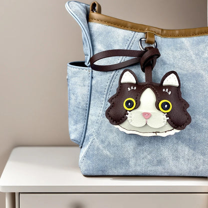 Plump & Handmade PU Leather Kitten Keychain/Bag Charm - 3D Detailed Face, Cute Charm for Daily Joy!-Perfect Gift/Bag Accessory