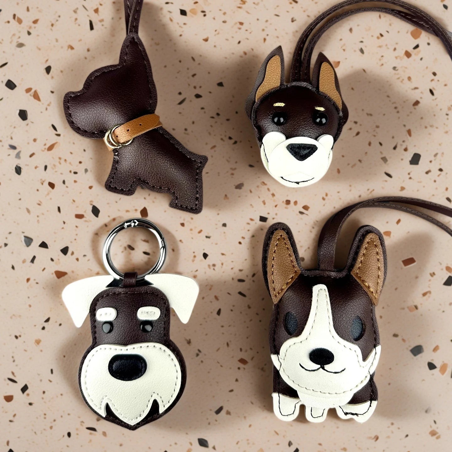 Chocolate Brown PU Leather Dog Bag Charms-Schnauzer French Bulldog Doberman Corgi Pendant for Bags, Perfect Gift for Dog Owners