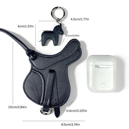 Handmade PU Leather Saddle Bag Charm with Tiny Horse Pendant – Stylish And Unique Equestrian Gift for Purse, Keychain & Backpack