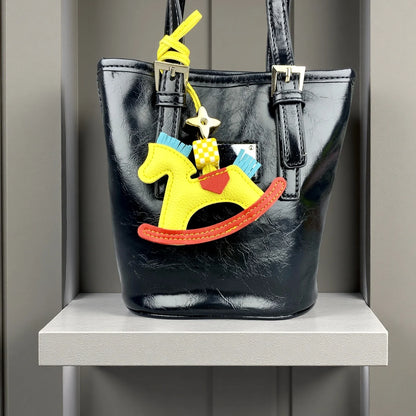 Cute PU Leather Rocking Horse Keychain/Bag Charm-Handcrafted PU Leather, Vibrant Colors, Cheerful Gift For Bag Accessory
