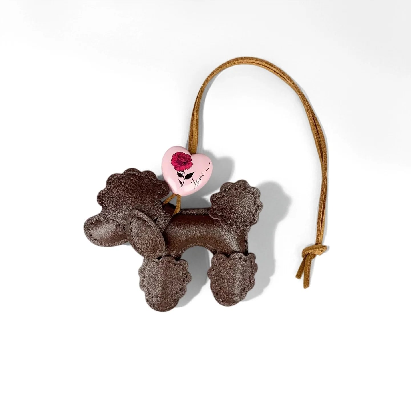3 Colors PU Leather Poodle Dog Bag Charm/Keychain-Cute Puppy Purse Accessory with Love Heart Pendant, Lovely Gift for Dog Lovers