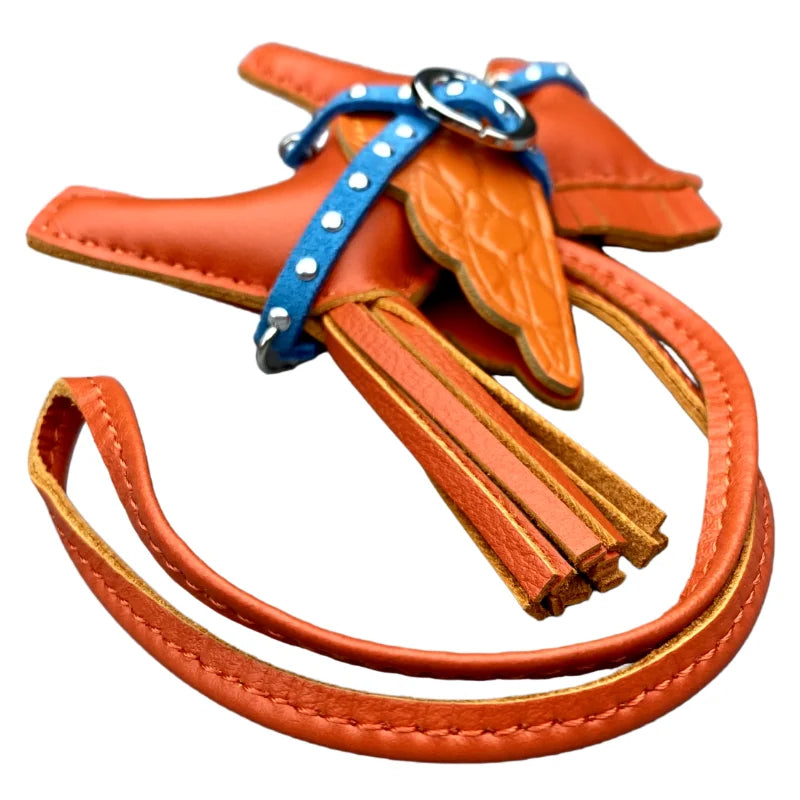 Soft Genuine Sheepskin Pegasus Pony Charm with Crocodile-Embossed Wings And Detachable Rivet Rope Accents Premium Gift Accessory