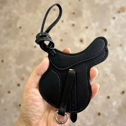Luxury Equestrian Saddle & Pony Bag Charm Keychain – Artisan Hand-Stitched Faux Leather, , Reinforced Pony Design, Premium Gift