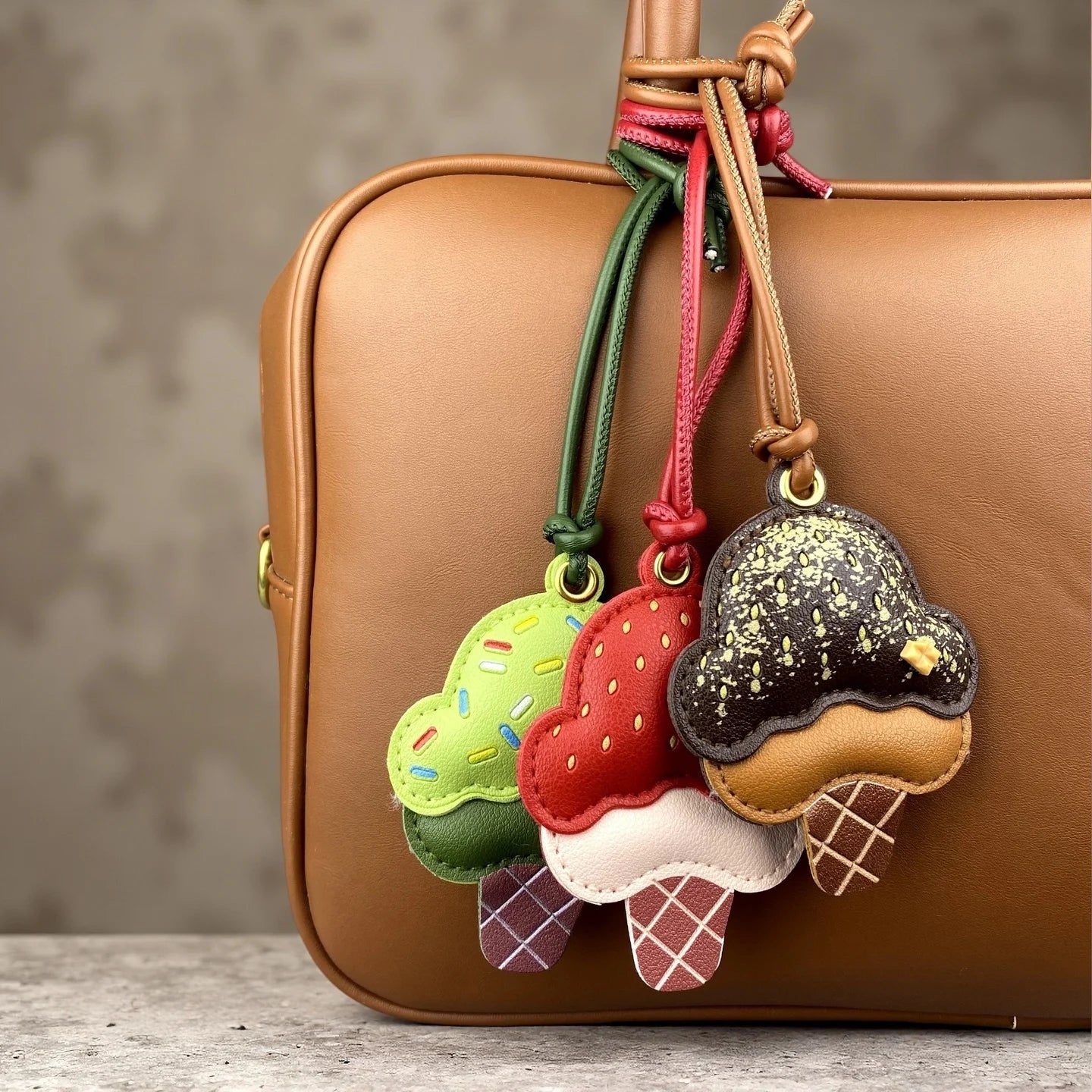 Cute PU Leather Ice Cream & Popsicle Bag Charm-Food Keychain with Multiple Flavor Colors, Sweet Dessert Purse Accessory for Bag