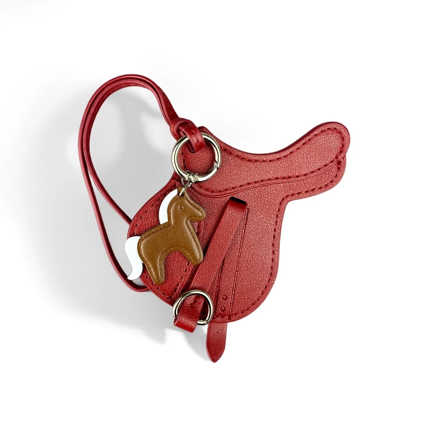 Handmade PU Leather Saddle Bag Charm with Tiny Horse Pendant – Stylish And Unique Equestrian Gift for Purse, Keychain & Backpack