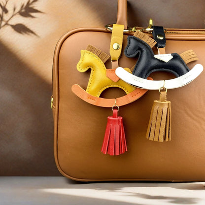 Vibrant PU Leather Rocking Horse Keychain/Bag Charm - Colorful Two-Tone Design with PU Leather Tassel, Cute Bag Charm & Gift