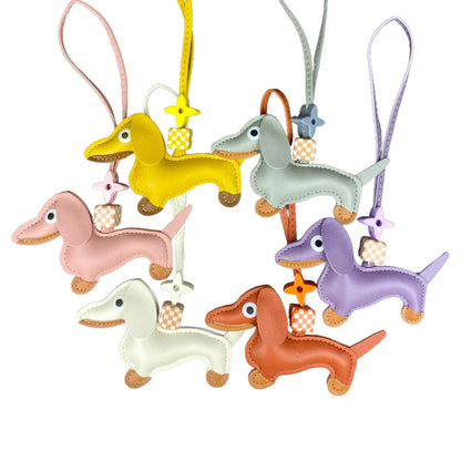 12-Color Dachshund Leather Keychain-Adjustable Leather Cord with Beads-PU Leather-Ideal Bag Accessory-Perfect Gift