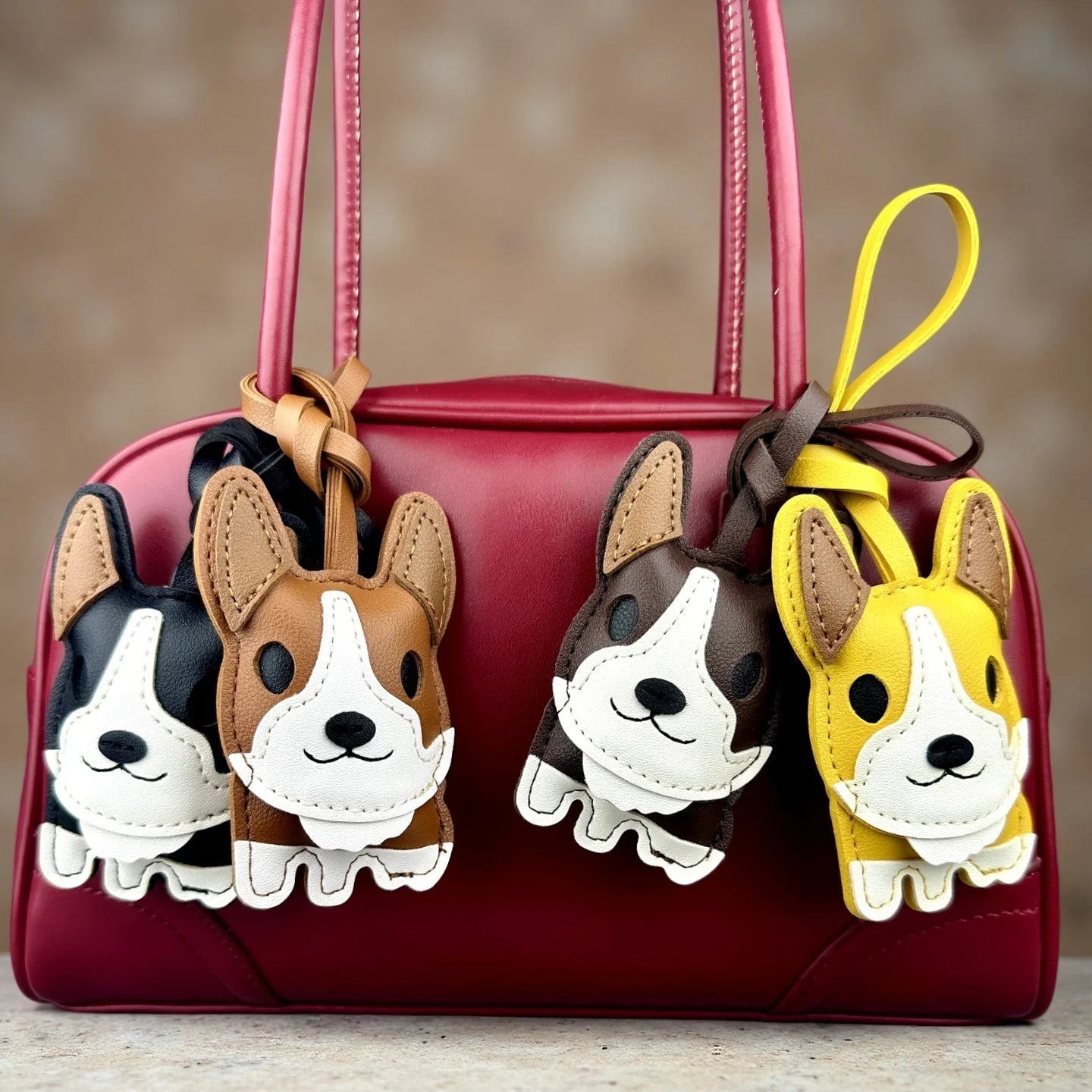 Super Cute Corgi PU Leather Pendant,Exquisite Handmade Corgi PU Leather Keychain,Pet Dog Bag Accessory,Gift Choice for Dog Lover
