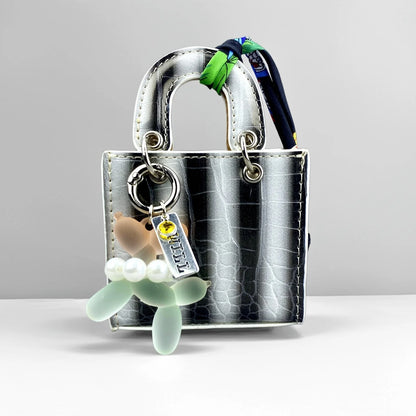 Mini PU Leather Bag Purse Charm, Rainbow Color Mini Bag With Gradient Balloon Dog Keychain Set for Earbuds/Charger Cable/Gift