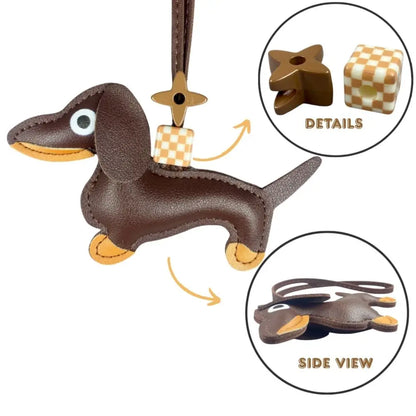 12-Color Dachshund Leather Keychain-Adjustable Leather Cord with Beads-PU Leather-Ideal Bag Accessory-Perfect Gift