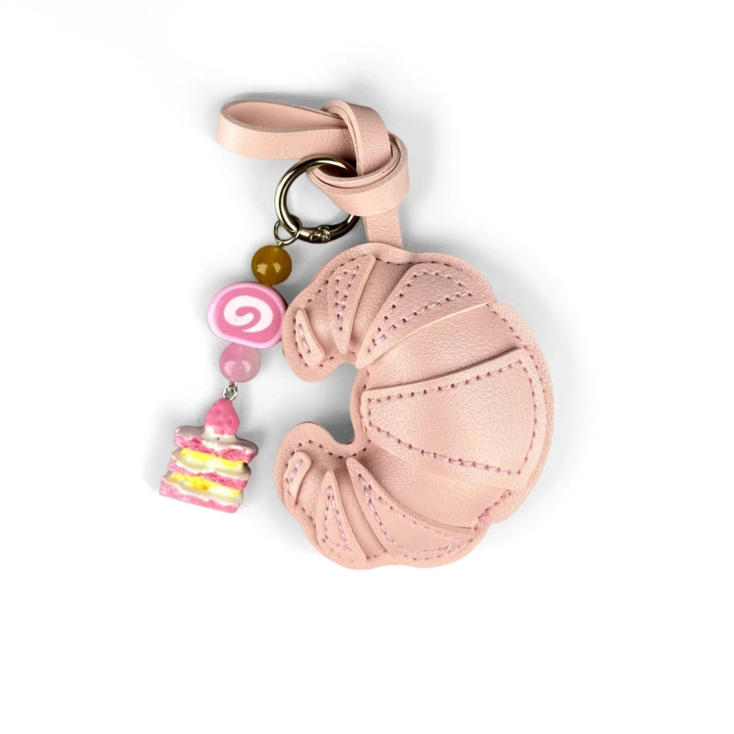 Pink Sweet Dessert Bag Charms-PU Leather Crossiant Donut Ice Cream Bag Car Keychain Home Decor, Sweet Gift for Girls-Y2K