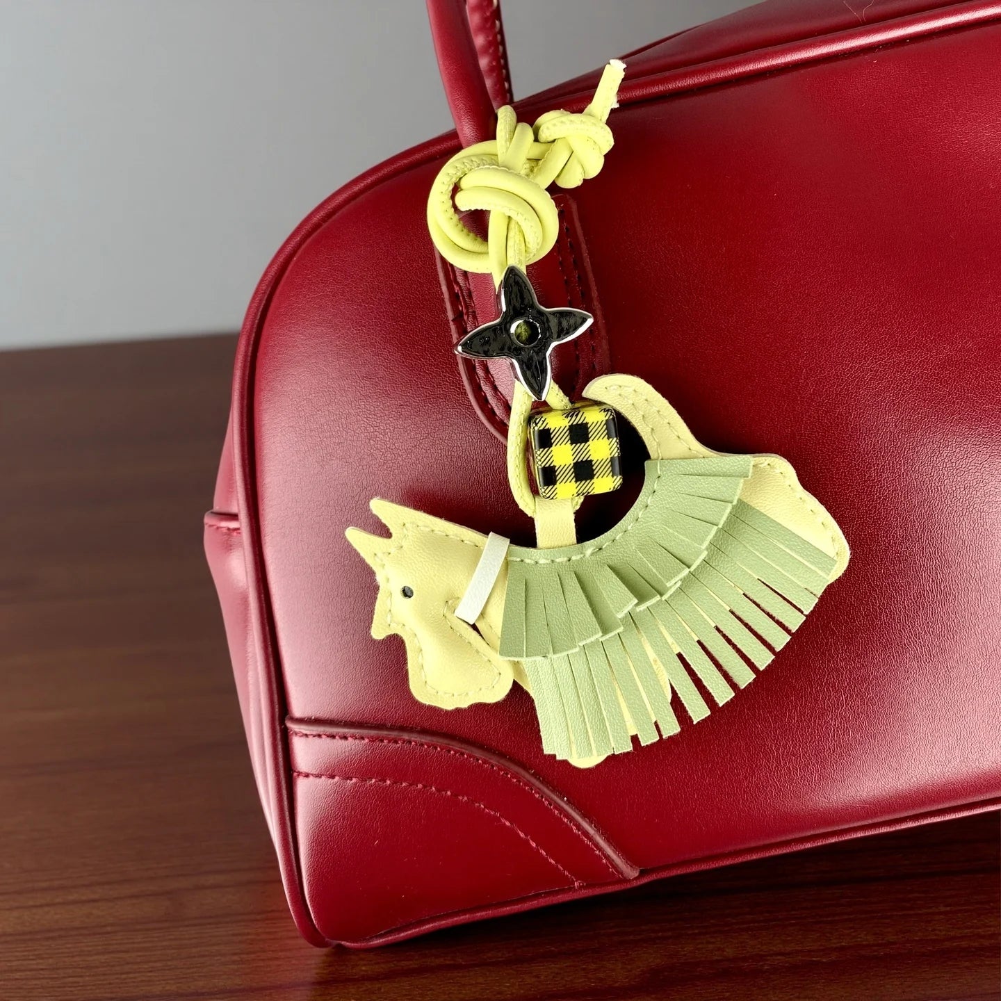 Trendy PU Leather Schnauzer Bag Charm with Tassel Fringe & Plaid Beads –Unique Car/Bag Accessory/Cute Ornament for Dog Lovers