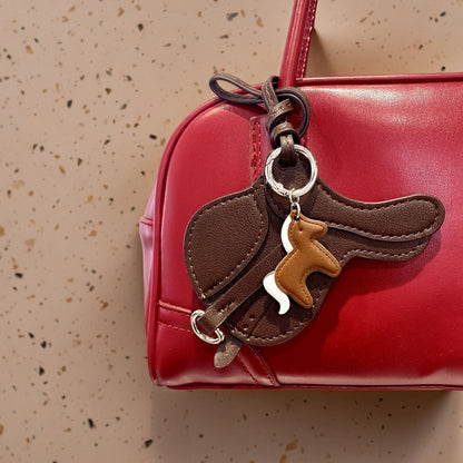Handmade PU Leather Saddle Bag Charm with Tiny Horse Pendant – Stylish And Unique Equestrian Gift for Purse, Keychain & Backpack