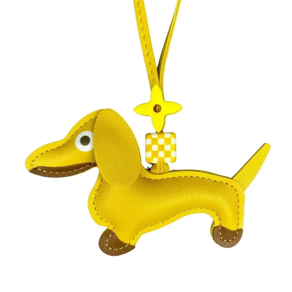 12-Color Dachshund Leather Keychain-Adjustable Leather Cord with Beads-PU Leather-Ideal Bag Accessory-Perfect Gift