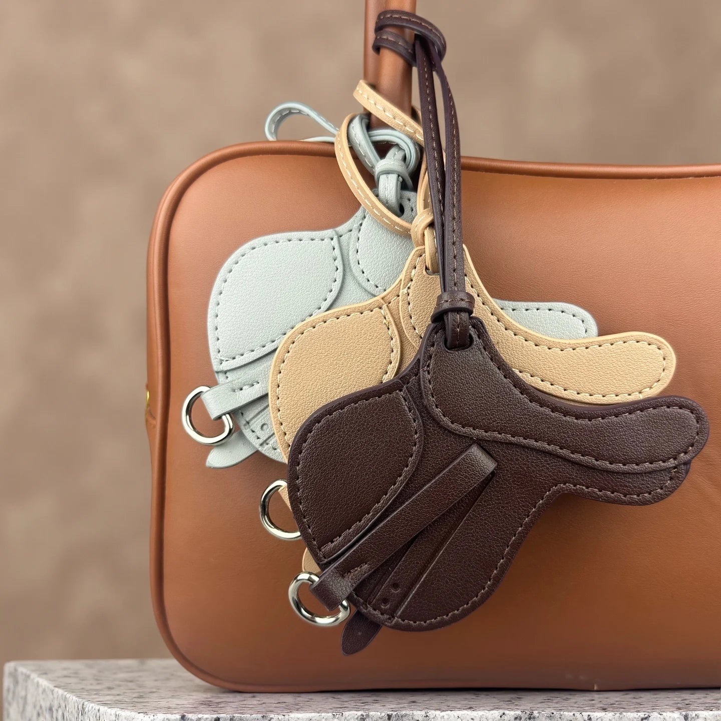 Luxury Equestrian Saddle & Pony Bag Charm Keychain – Artisan Hand-Stitched Faux Leather, , Reinforced Pony Design, Premium Gift